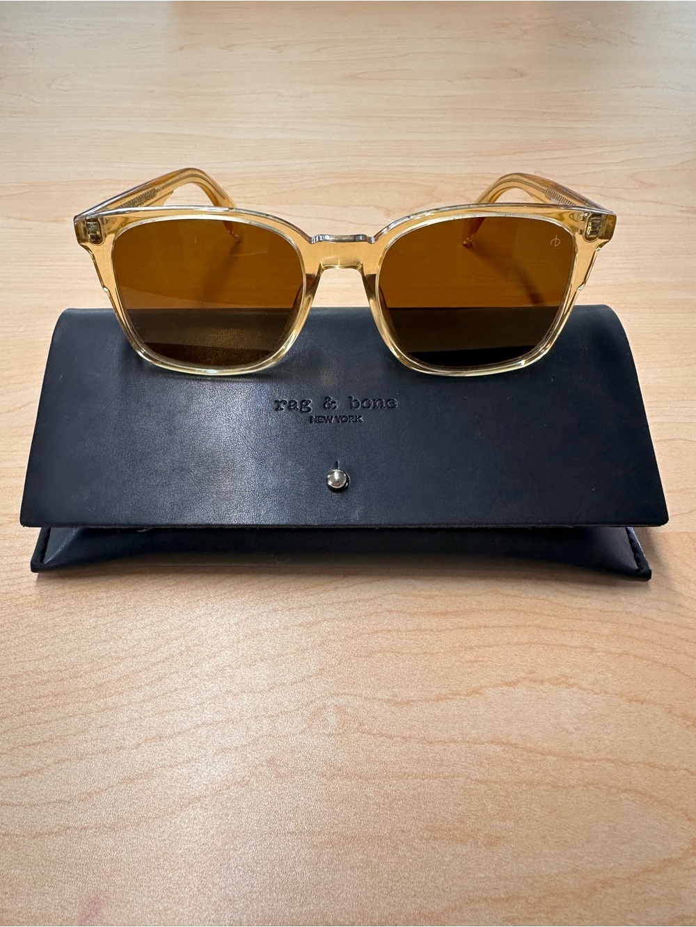 Rag‎ & Bone Designer Transparent Honey Square Sunglasses Brown Lenses | G-1813